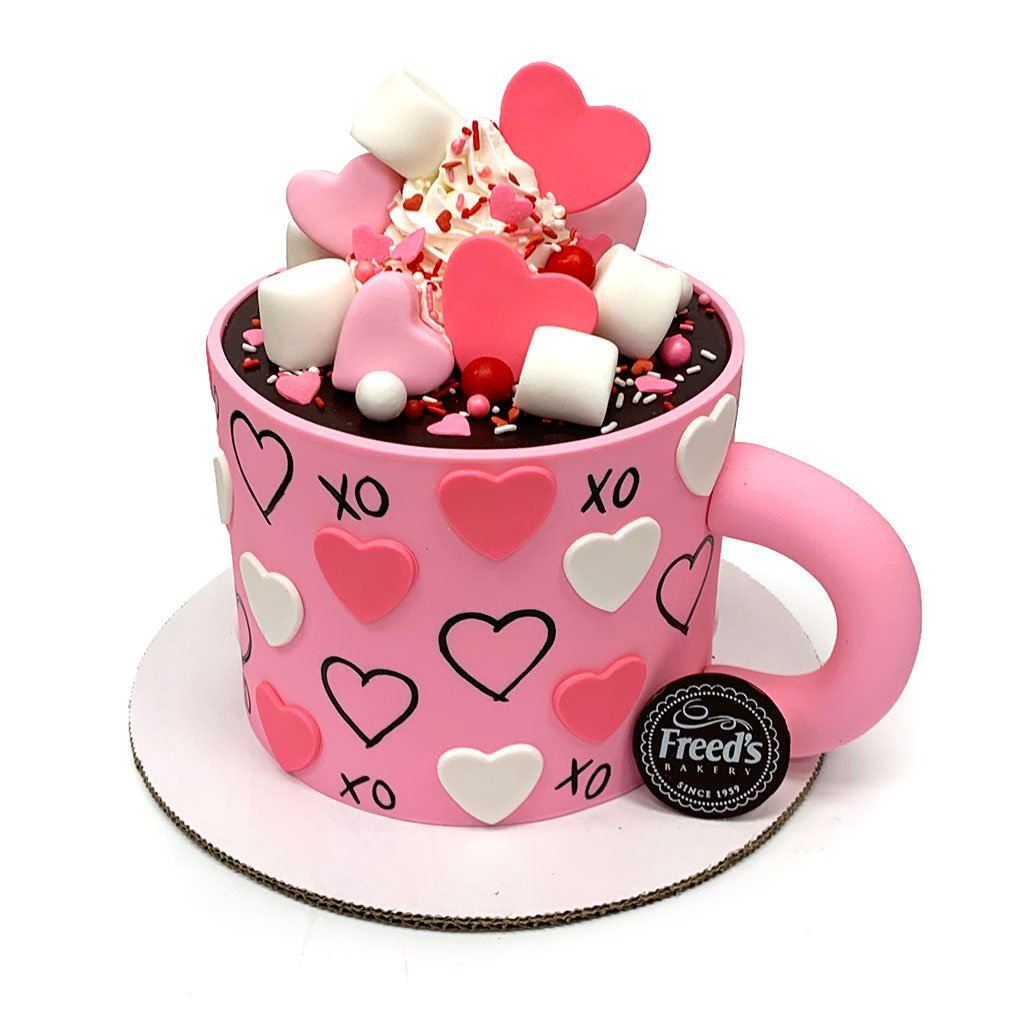 Hug in a Mug Valentine's Day Cake Theme Cake Freed's Bakery 