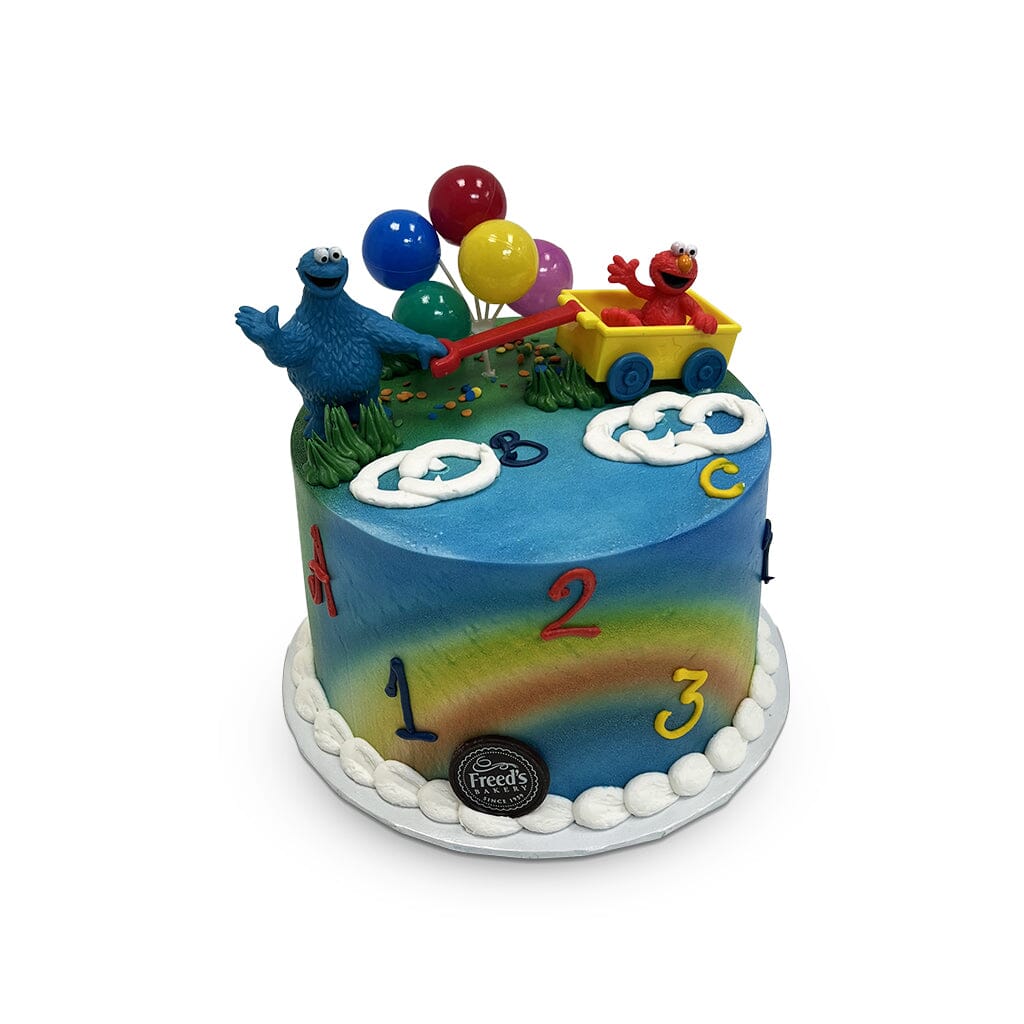 Sesame Cart Birthday Cake Theme Cake Freed's Bakery 7" Round (Serves 8-10) Vanilla Cake w/ Bavarian Cream 