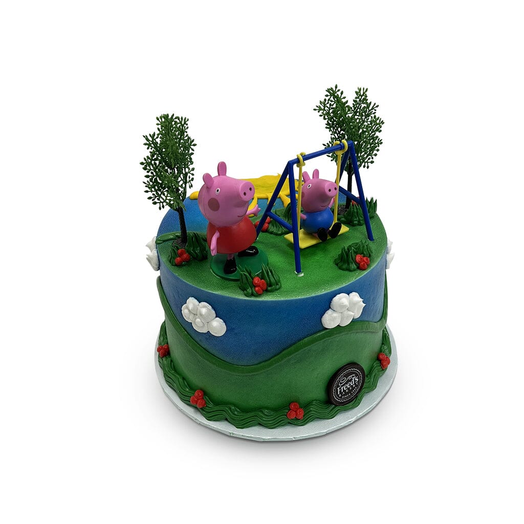 Peppa Birthday Theme Cake Freed's Bakery 7" Round (Serves 8-10) Vanilla Cake w/ Bavarian Cream 