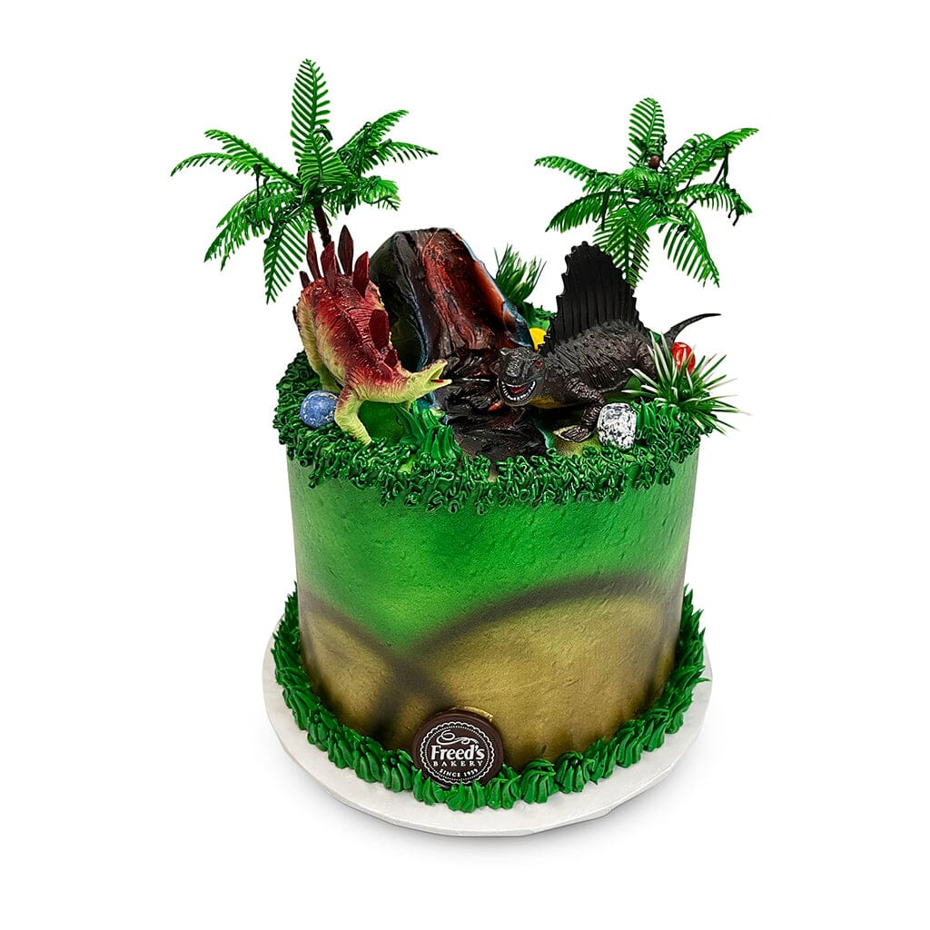 Dino Party Time Theme Cake Freed's Bakery 7" Round (Serves 8-10) Vanilla Cake w/ Bavarian Cream 