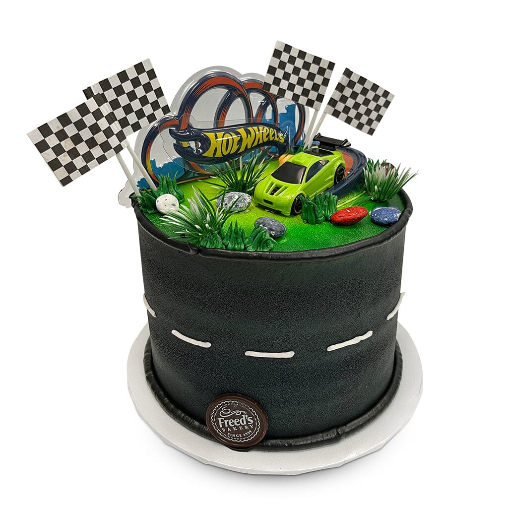 Finish Line Celebration Theme Cake Freed's Bakery 7" Round (Serves 8-10) Vanilla Cake w/ Bavarian Cream 