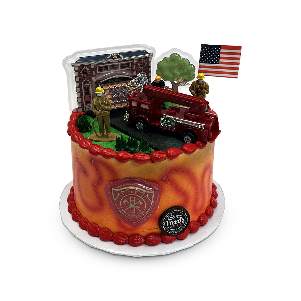 Fire Station Birthday Cake Theme Cake Freed's Bakery 7" Round (Serves 8-10) Vanilla Cake w/ Bavarian Cream 
