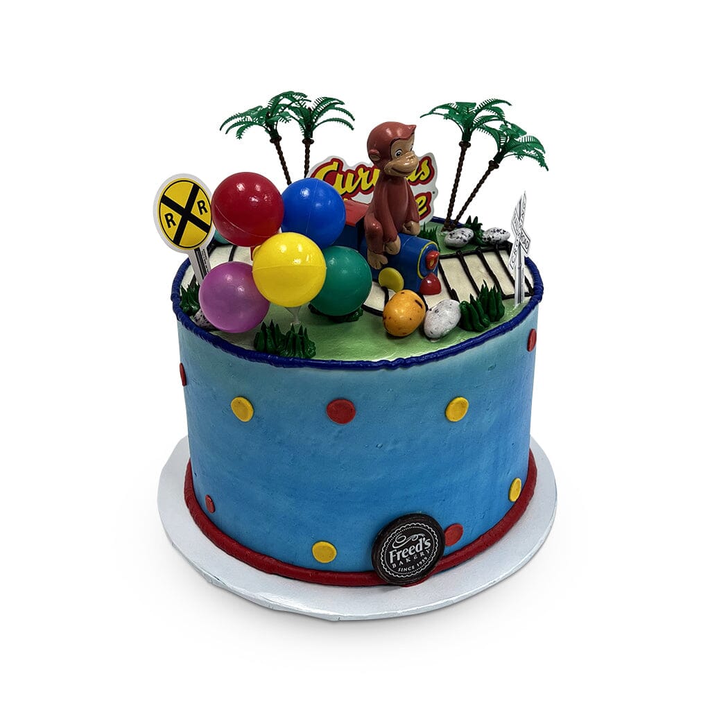 Curious Monkey Train Theme Cake Freed's Bakery 7" Round (Serves 8-10) Vanilla Cake w/ Bavarian Cream 