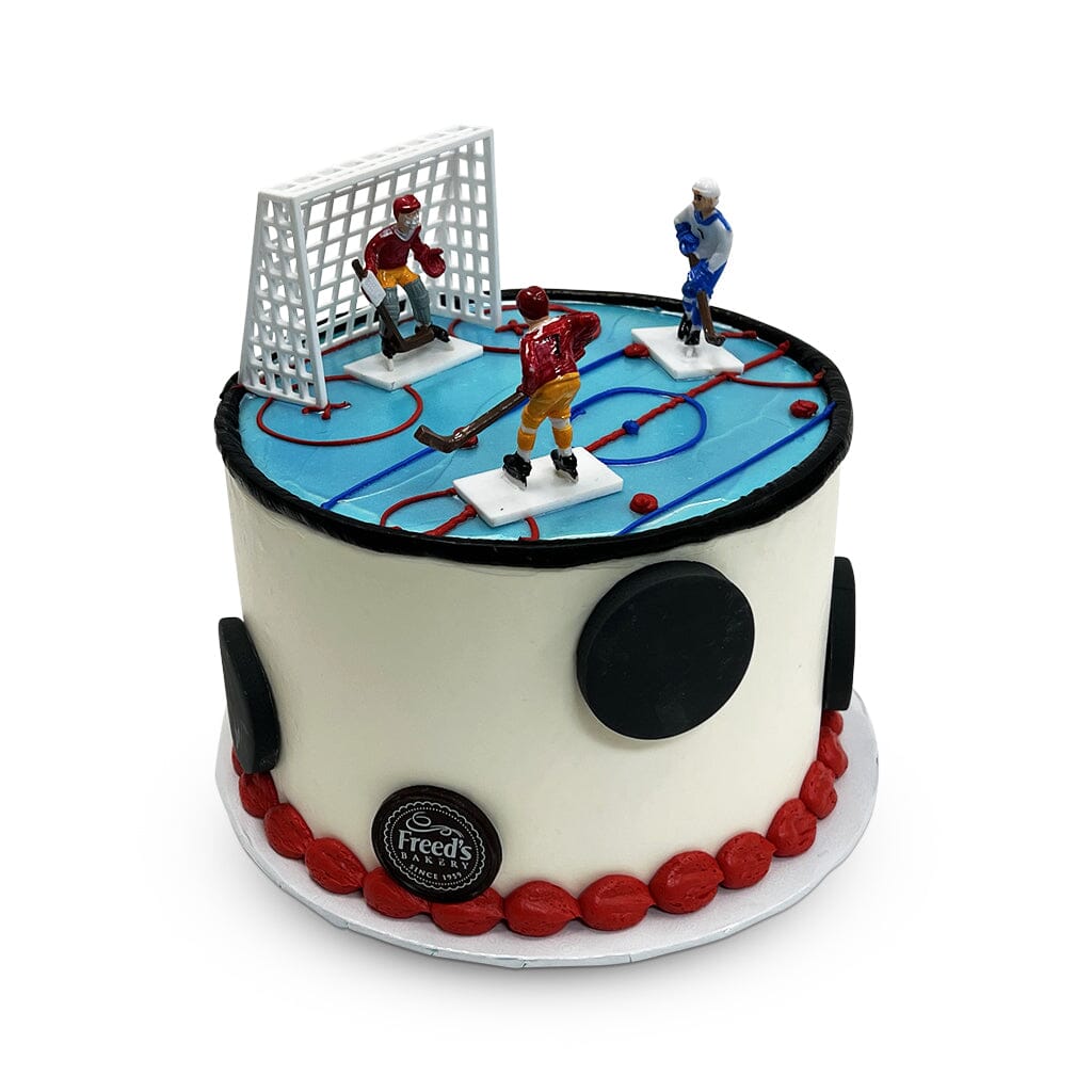 Ice Hockey Birthday Cake Theme Cake Freed's Bakery 7" Round (Serves 8-10) Vanilla Cake w/ Bavarian Cream 