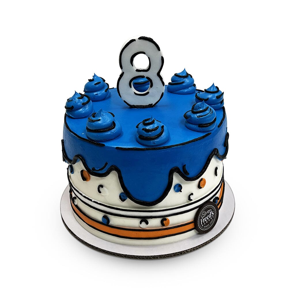 Blue Comic Icing Cake Theme Cake Freed's Bakery 