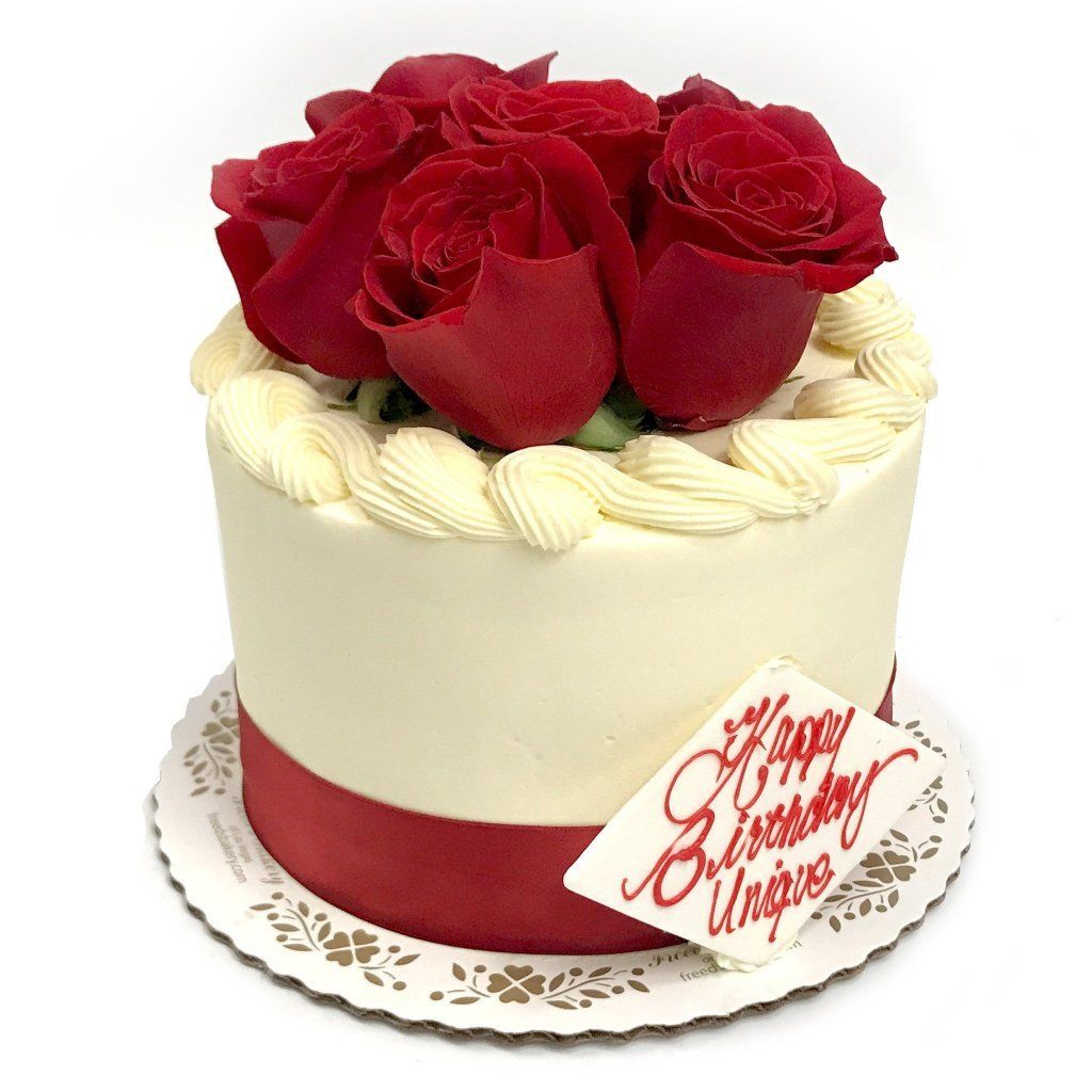 Elegant Red Roses Birthday Floral Cake - Dough and Cream