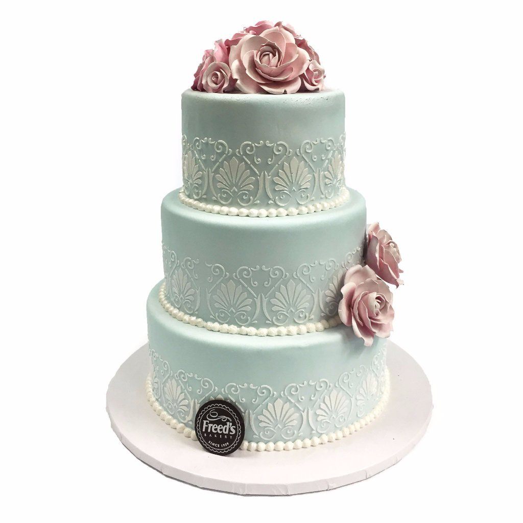 Pale Blue Roses Wedding Cake Freed's Bakery 