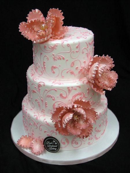 Scroll Peonies Wedding Cake Freed's Bakery 