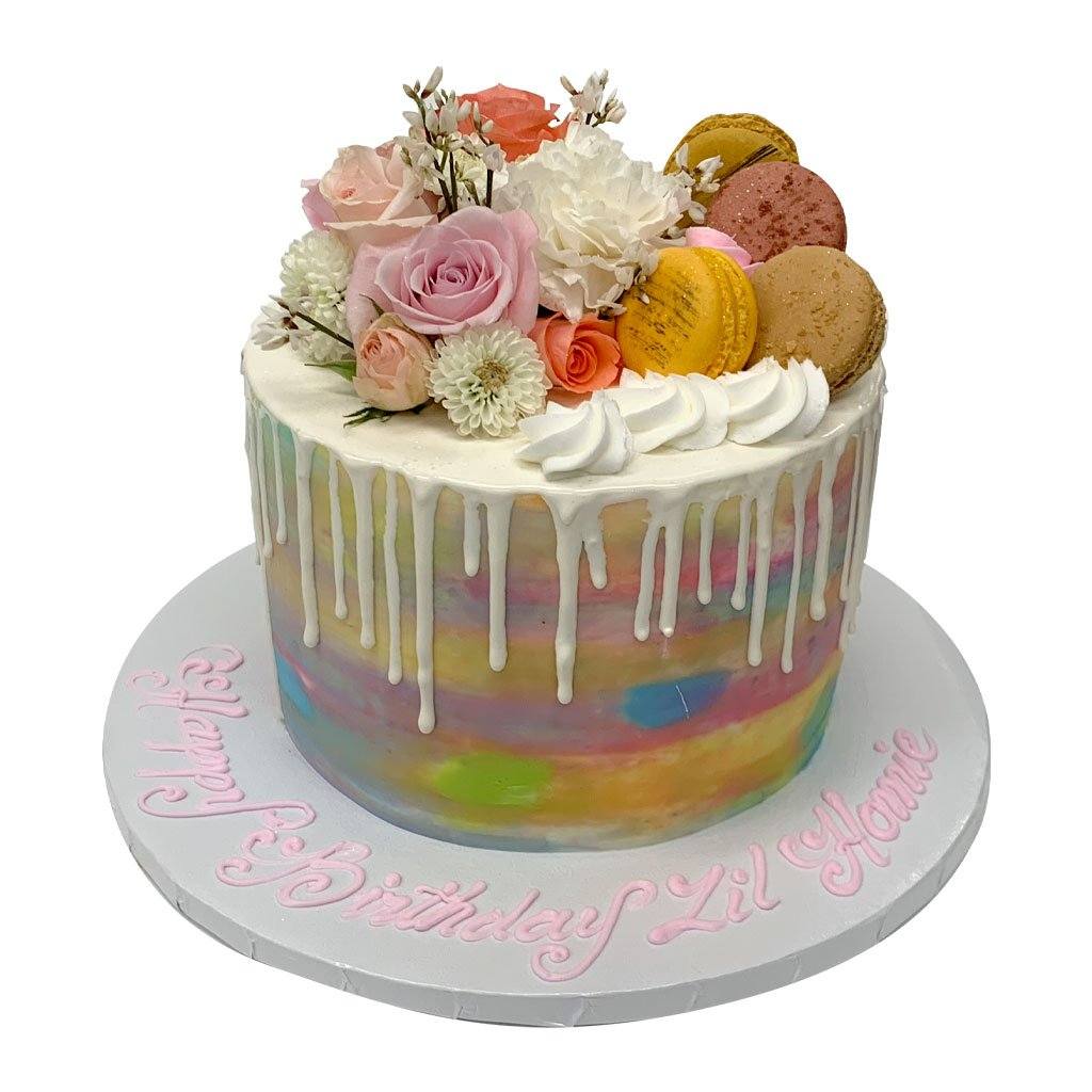 Watercolor Macaron Drip Theme Cake Freed's Bakery 