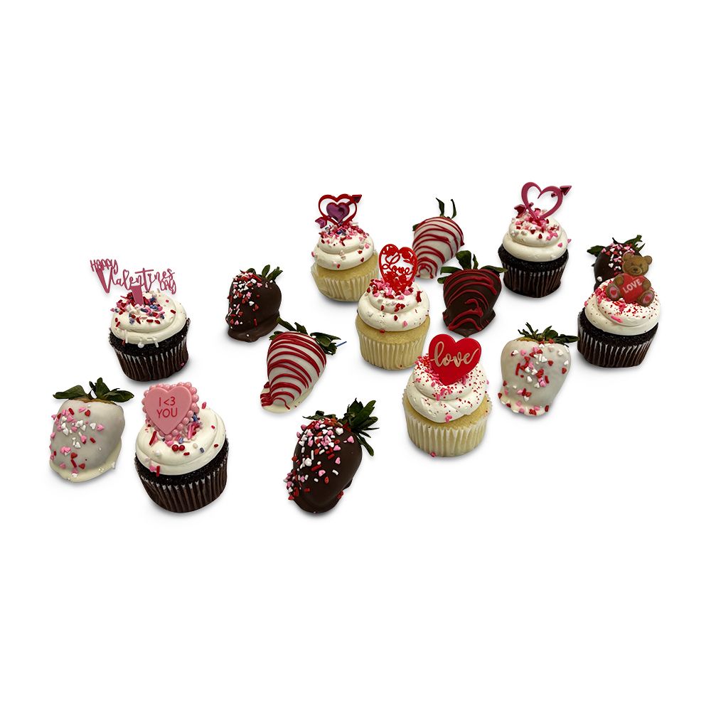 Valentine's Cupcakes & Strawberries Combo Theme Cupcake Freed's Bakery 